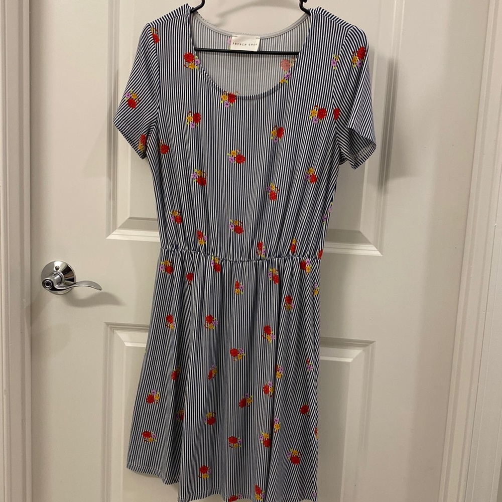 French Grey Striped and Floral Dress